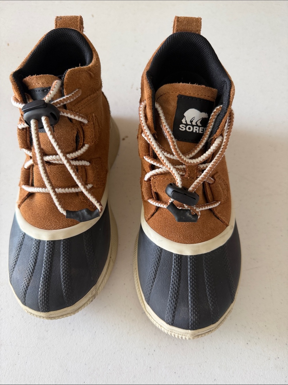 Sorel Kids Brown and Black Waterproof Duck Boots with Cream Accents
